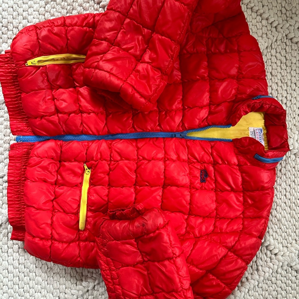 Lacoste Kids Red Puffer Jacket with Yellow and Blue Accents